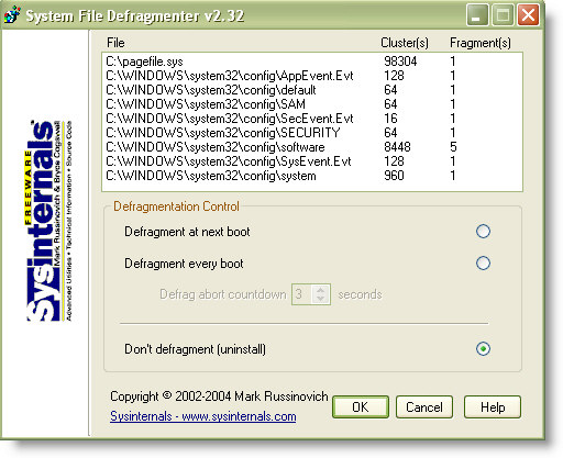 Page file defragmenter